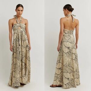 DISSH Backless Halter Dress in Cream and Black